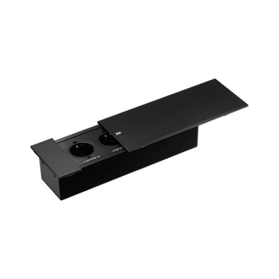 Выдвижная встраиваемая розетка Mebax JX (Slide Top) 2 секции Чёрный 280х100х63мм RJ-45 + 2 USB (с каб.пит.) 00-00002891