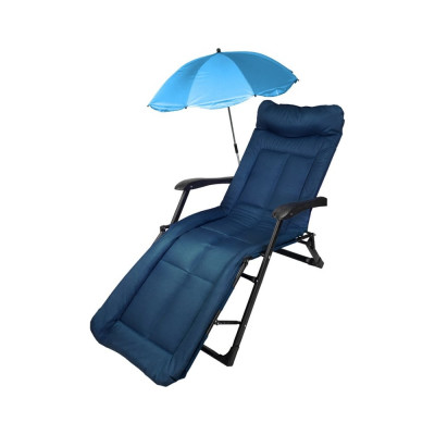Шезлонг складной с подлокотниками WMC TOOLS на мягкой основе, в комплекте с зонтом садовым WMC-FG-HY-8000B-Z(59944)