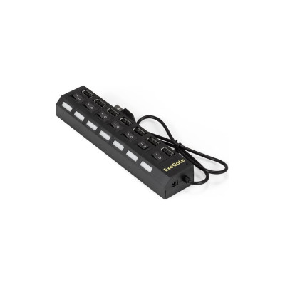 USB-Хаб ExeGate концентратор 7-в-1 DUB-72SW кабель-адаптер USB2.0 -- 7xUSB2.0, кнопки включения/отключения для каждого порта, Plug Play, черный 293978