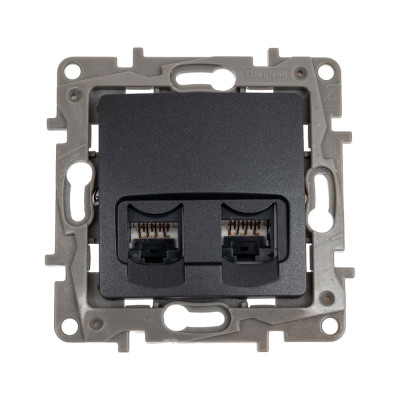 Розетка компьютерная двойная Legrand Etika RJ45, категория 5e, UTP, антрацит 672655