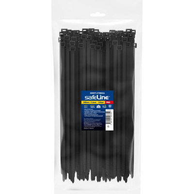 Хомут-стяжка кабельная нейлоновая Safeline 7.6x200-В-100, черная, 100 шт. 24854
