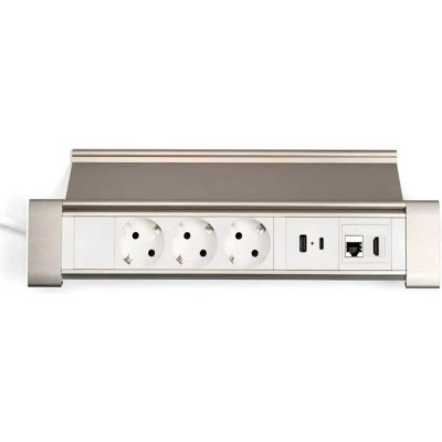 Встраиваемая выдвижная розетка Inrior на 3 ЕВРО, 2 USB, RJ45 и HDMI, WL-03-10