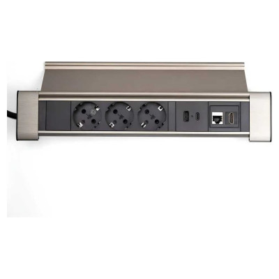 Встраиваемая выдвижная розетка Inrior на 3 ЕВРО, 2 USB, RJ45 и HDMI, WL-03-20