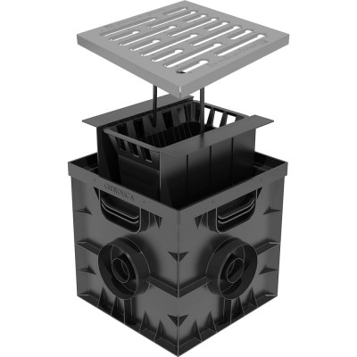 Дождеприемник Gidrolica 300х300 мм, в сборе со стальной оцинкованной решеткой под трубу Ø 110 мм, 2300