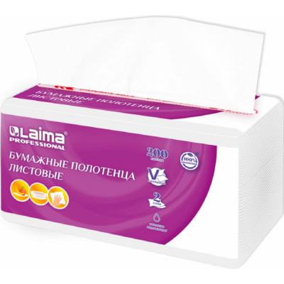 Полотенца бумажные LAIMA 1 пачка 200 листов, H3, PREMIUM UNIT PACK, 2-сл, 22x22, V-сложение 115499