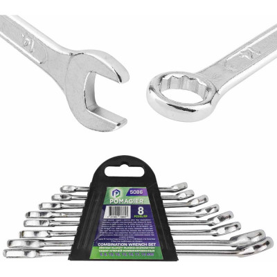 Набор ключей комбинированных POMAGIER 8 предметов (6, 8, 10, 12, 13, 14, 17, 19мм) в пласт.держателе POM-5086(59104)