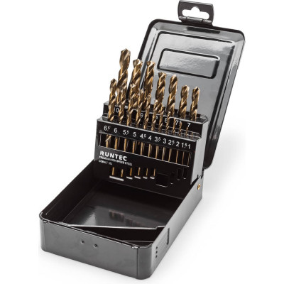 Набор сверл по металлу RUNTEC 1-10 мм, HSS-Co5, 19 предметов RT-DSCB19