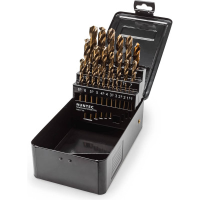 Набор сверл по металлу RUNTEC 1-13 мм, HSS-Co5, 25 предметов RT-DSCB25