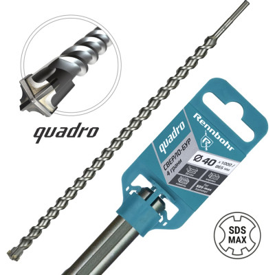 Бур по бетону RENNBOHR Quadro SDS-Max 4 грани 40x1000/865 мм 724010