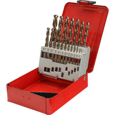 Набор сверл по металлу H-Tools серия Pro 1-10 мм, 19 шт, DIN338, HSSE-Co5, 130 градусов 215214PRO