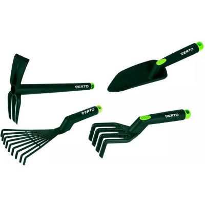 Набор ручных инструментов VERTO 4 шт, из пластика (грабли, когти, лопата, мотыга/клещи) 15G419