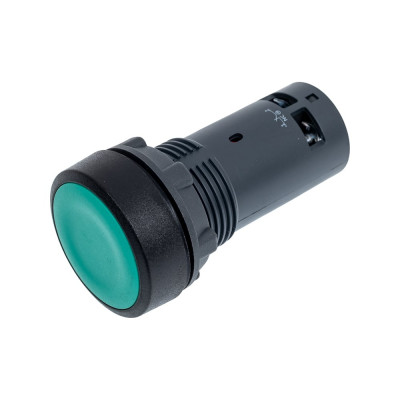 Кнопка Systeme Electric SB7, моноблочная, 22 мм, зеленая с возвратом, пластик, 1НО+1НЗ, IP65 SB7NA35