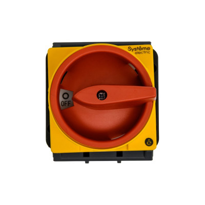Выключатель-разъединитель Systeme Electric 3P, 100A, IP20, с красной рукоятной на дверцу 4 винтами с замком MSD100310R