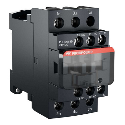 Контактор Prompower серии Pulse, ток 25А, 3 полюса, доп контакт 1НО+1НЗ, катушка 24DC PLC1D25BD