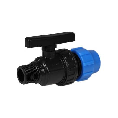 Компрессионный шаровой кран Millennium ПНД 25-3/4 с наружной резьбой, PN10 PEKM2534