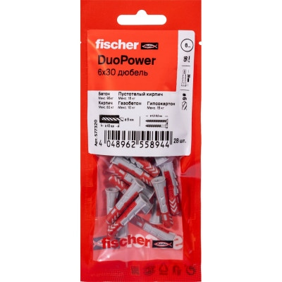 Дюбель Fischer DUOPOWER 6x30 (28шт.) 577320