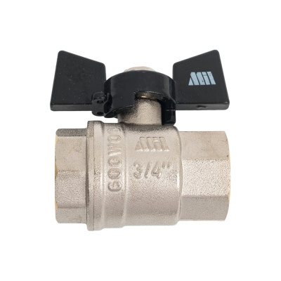 Шаровой кран Millennium латунный,никилерованный для воды 3/4" внутренняя/внутренняя резьба ручка-бабочка KVBFF3434