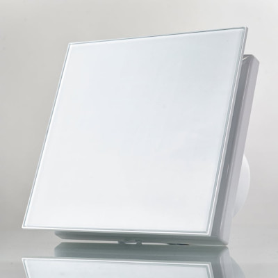 Вентилятор вытяжной со стеклянной лицевой панелью, с датчиком влажности, таймером и обратным клапаном VENTSFERA 100 LD White glass panel, D 100 малошумный 9A-10J white glass WHS