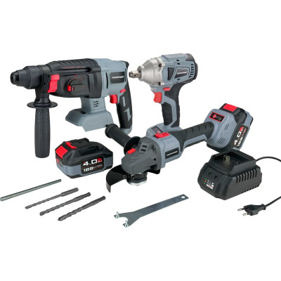 Аккумуляторный бесщеточный набор 3в1 Profipower УШМ MKDGA-18V, гайковерт MKDTW-18V, перфоратор MKDHR-18V (Li-ion-2шт 18В, 4.0Ач, З/У) E0095