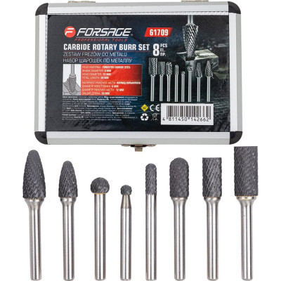 Набор шарошек металлических разнопрофильных по металлу Forsage PROFI 8 предметов (Ø хвостовика 6мм),в аллюм. кейсе F-61709(48472)