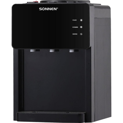 Кулер для воды SONNEN TSE-03BP, настольный, нагрев/охлаждение электронное, 3 крана, антрацит 455752
