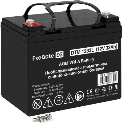 Аккумуляторная батарея ExeGate DTM 1233L 12V 33Ah, болт М6 297555
