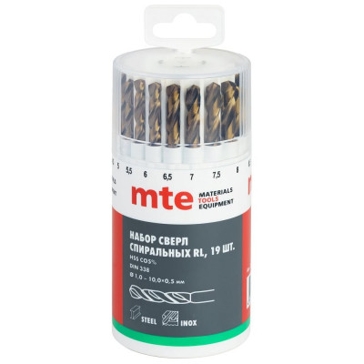 Набор сверл MTE RL HSS Co5% DIN338 1-10 мм, 19 шт 2617400011