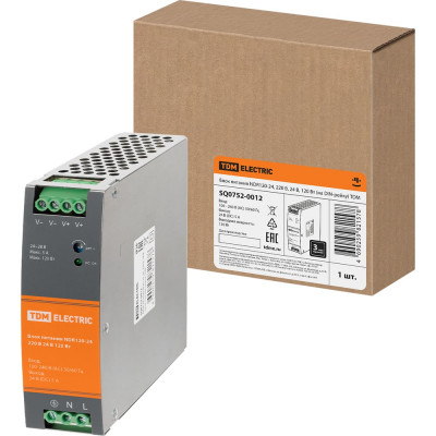 Блок питания TDM ELECTRIC NDR120-24, 220 В, 24 В, 120 Вт, на DIN-рейку SQ0752-0012