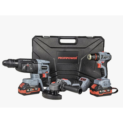 Аккумуляторный бесщеточный набор 3в1 Profipower ProfiSet-3E18 Li-ion-2шт, 4Ач, З/У, кейс, E0080,T0056, T0058 E0247