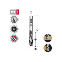 Фреза спиральная s=6 мм, d=6 мм, i=22 мм, l=50 мм, z=2 up cut + dlc WOODWORK 191.2250.6D