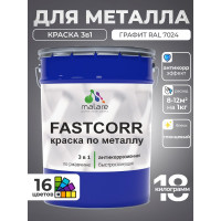 Краска по металлу MALARE FastCorr, краска по ржавчине, антикоррозийная, быстросохнущая, RAL 7024, графитово-серый (темный), глянцевая, 18 кг КФСТ7024Г1800