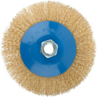 Корщетка, тип "колесо" с наклоном, гайка М14, стальная волнистая латунированная проволока, 125 мм MOS 38928М