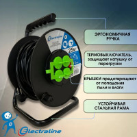 Кабельный барабан Electraline с 4 гнездами и защитой от перегрузки кабель ПВС 3x2,5-25М с/заземлением 49028