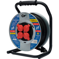 Удлинитель на металлической катушке Power Cube IP44, 16А, 50м, резина, 3x1,5мм2, 4 розетки с заземлением, PC44703
