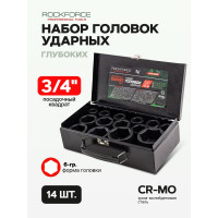 Набор ударных головок Rockforce 3/4" 6гр. 17, 19, 21, 22, 24, 27, 30, 32, 34, 35, 36, 41, 46, 50, 14 предметов в кейсе RF-6141-5MPB(58403)