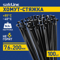 Хомут-стяжка кабельная нейлоновая Safeline 7.6x200-В-100, черная, 100 шт. 24854