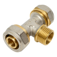 Тройник обжимной для металлопластиковых труб Millennium 20мм х 1/2" х 20мм с наружной резьбой MTM1220