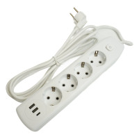 Удлинитель STEKKER 4-местный c/з 3x1 мм2, 3 м, 250В, 10А, 2USB+1Type-C 2,4А, серия Home, белый HM08-43-02, 49978