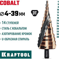 Сверло ступенчатое KRAFTOOL Cobalt 4-39мм, 14 ступеней 29691-4-39-14