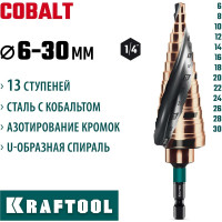 Сверло ступенчатое KRAFTOOL Cobalt 6-30мм, 13 ступеней 29691-6-30-13