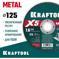 Отрезной диск для УШМ по металлу KRAFTOOL X5 Metal 125x1.6 мм 36255-125-1.6