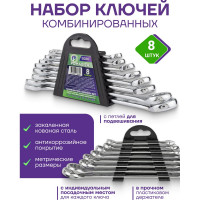 Набор ключей комбинированных POMAGIER 8 предметов (6, 8, 10, 12, 13, 14, 17, 19мм) в пласт.держателе POM-5086(59104)