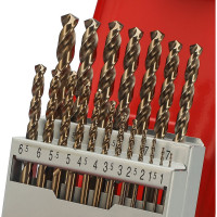 Набор сверл по металлу H-Tools серия Pro 1-10 мм, 19 шт, DIN338, HSSE-Co5, 130 градусов 215214PRO