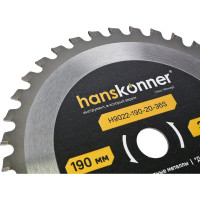Пильный диск по СТАЛИ Hanskonner 190x20мм, 36 зубьев, H9022-190-20-36S