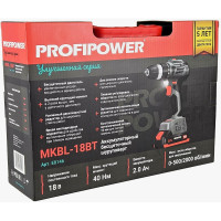 Аккумуляторный бесщеточный шуруповерт Profipower MKBL-18BT 18В,Li-ion-2шт, 2,0Ач, 0,8-10мм,40нм, магнитная бита, З/У, в кейсе E0146