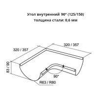 Внутренний угол желоба Grand Line 90 градусов, 125 мм, RAL 9003 ШК 88022