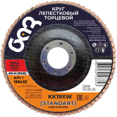 Круг лепестковый торцевой KK19XW КЛТ1 (150х22 мм; P40) БАЗ 960000026622