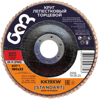 Круг лепестковый торцевой KK19XW КЛТ1 (180х22 мм; P60) БАЗ 960000026098