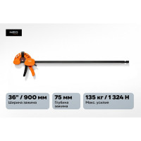 Быстрозажимная струбцина NEO TOOLS heavy duty 36", 900 мм 45-505