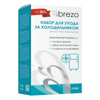 Набор для ухода за холодильниками и морозильными камерами BREZO чистящее средство+салфетки+поглотители запахов 97683